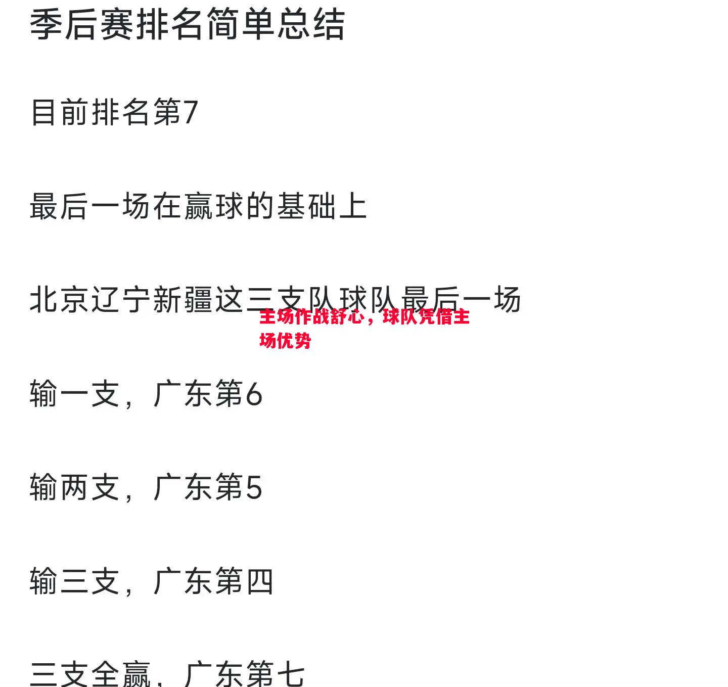 主场作战舒心，球队凭借主场优势